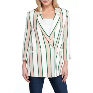 English Factory Career Blazer in pink white and green stripes size M